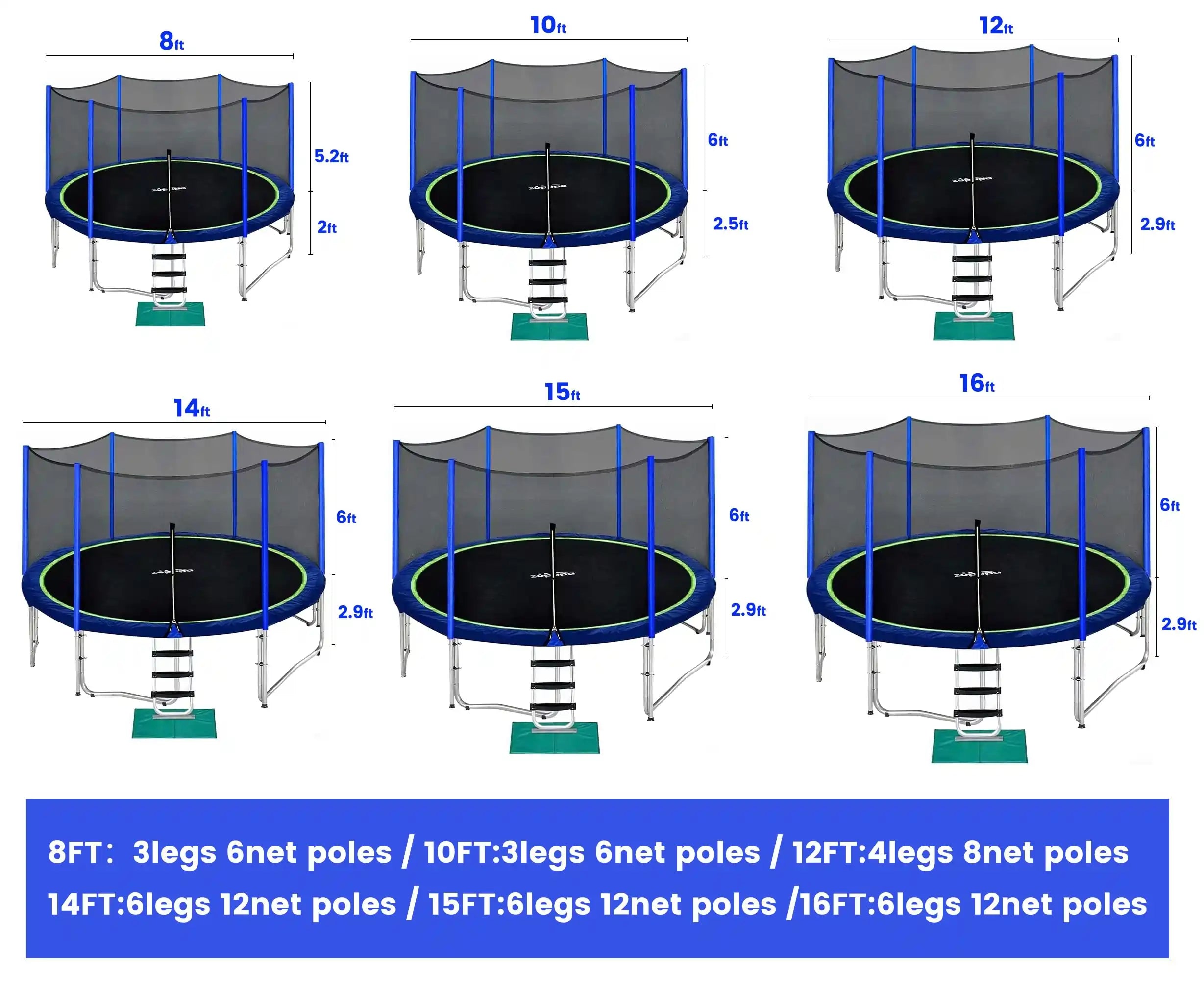 Zupapa Classic Trampolines Size