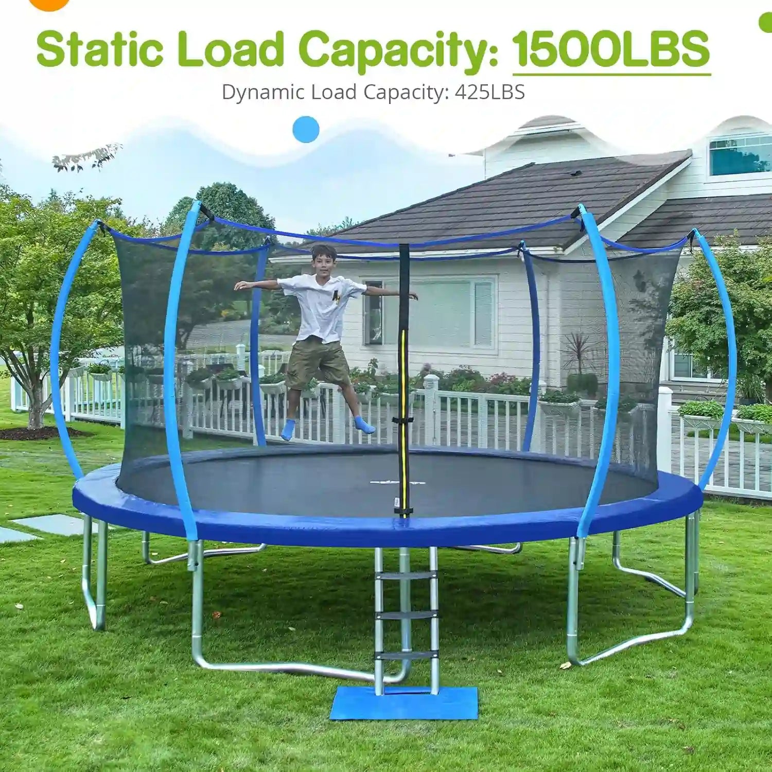 1500LBS No-Gap Design Trampoline with Safety Enclosure Net