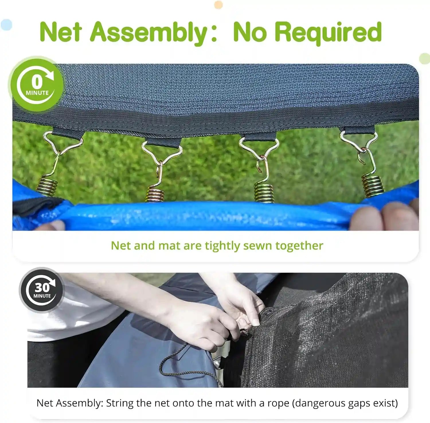 1500LBS No-Gap Design Trampoline with Safety Enclosure Net